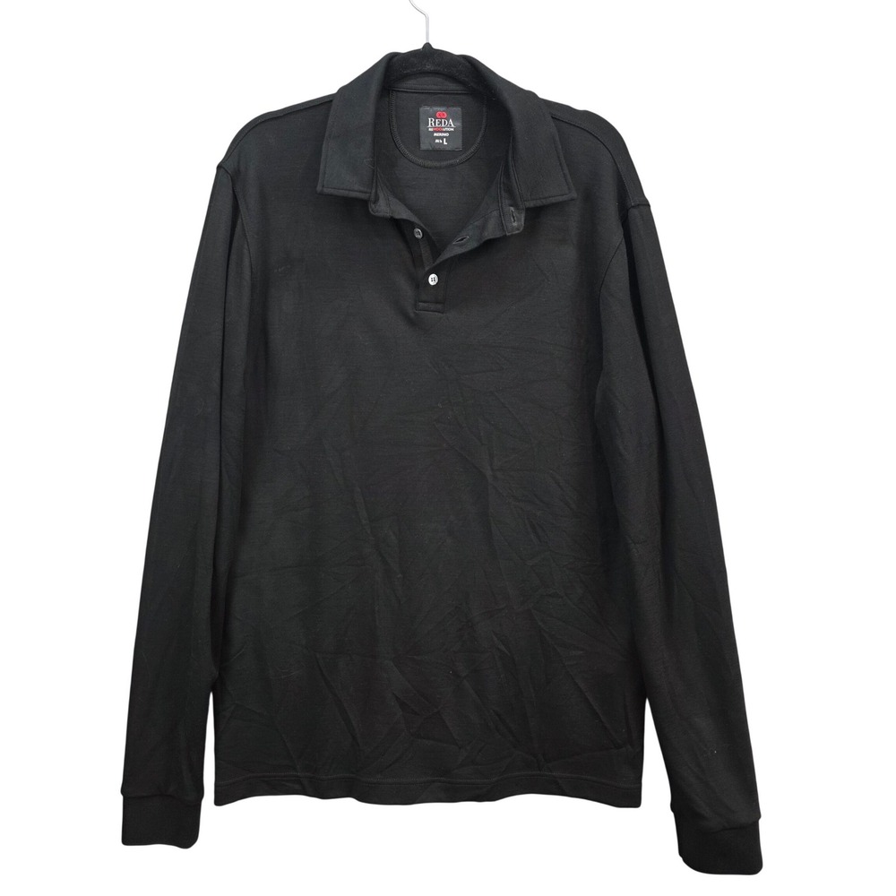 Reda Rewoolution Mens 280 Merino Wool Long Sleeve Polo Sweater Black Large Italy